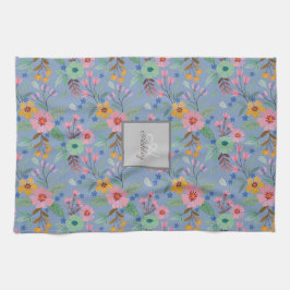 Kleurrijk Lente Bloemen Patroon Naam Initiaal Theedoek