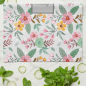 Kleurrijk Lente Bloemen Patroon Naam Monogram  Theedoek (Gevouwen)