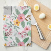 Kleurrijk Lente Bloemen Patroon Naam Monogram  Theedoek (Quarter Fold)