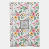 Kleurrijk Lente Bloemen Patroon Naam Monogram  Theedoek (Verticaal)