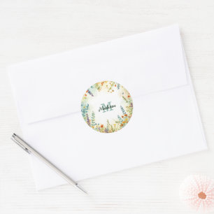 Kleurrijk Lentebloem Boeket Wildbloem Monogram Ronde Sticker