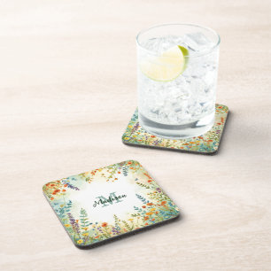Kleurrijk Lentebloem Boeket Wilde Bloemen Monogram Bier Onderzetter