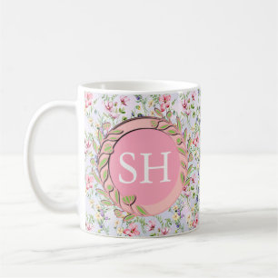 Kleurrijk Lentebloem Watercolor Patroon Monogram Koffiemok