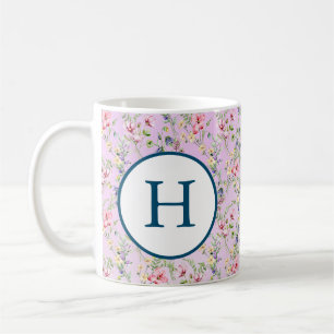 Kleurrijk Lentebloem Watercolor Patroon Monogram Koffiemok
