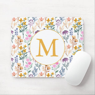 Kleurrijk Lentebloem Watercolor Patroon Monogram Muismat