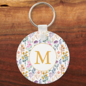 Kleurrijk Lentebloem Watercolor Patroon Monogram Sleutelhanger (Voorkant)