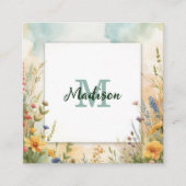 Kleurrijk Lentebloem Wilde Bloem Monogram Frame Informatiekaartje (Voorkant)