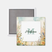 Kleurrijk Lentebloem Wilde Bloem Monogram Frame Magneet (Voorkant / Achterkant)