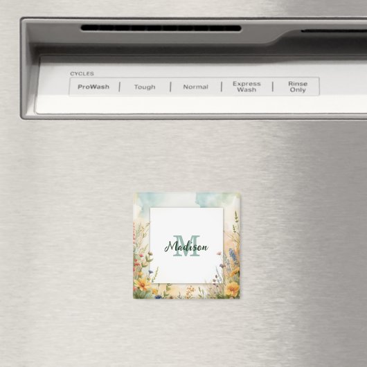 Kleurrijk Lentebloem Wilde Bloem Monogram Frame Magneet (Insitu (Vaatwasser))