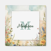 Kleurrijk Lentebloem Wilde Bloem Monogram Frame Magneet (Voorkant)