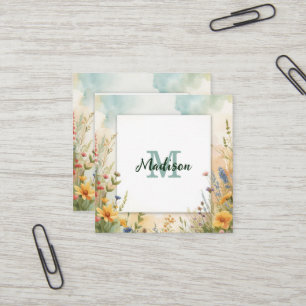 Kleurrijk Lentebloem Wilde Bloem Monogram Frame Vierkante Visitekaartje