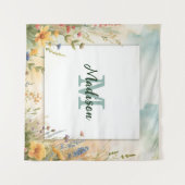 Kleurrijk Lentebloem Wilde Bloem Monogram Frame Wandkleed (Voorkant (horizontaal))