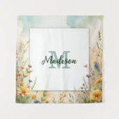 Kleurrijk Lentebloem Wilde Bloem Monogram Frame Wandkleed (Voorkant)