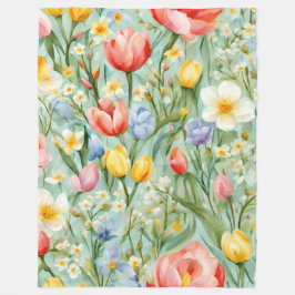 Kleurrijk lentebloemenveld. Schilderij Fleece Deken