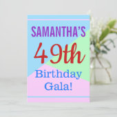 Kleurrijk, Leuk "49ste Verjaardagsgala!" Uitnodigi Kaart (Staand voorkant)