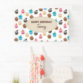 Kleurrijk Leuk Cupcakes Patroon Verjaardagsfeest Spandoek (Insitu)