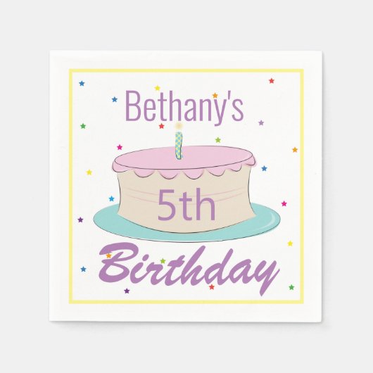 Kleurrijk Leuk Kinderen Verjaardagstaart Feest Servet (Voorkant)