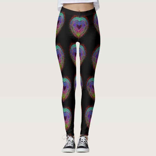 Kleurrijk leuk neon Graffiti mousserend hartontwer Leggings (Voorkant)