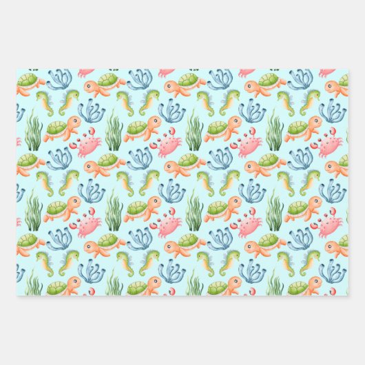 Kleurrijk Leuk Onderwater Zee Leven Kinder Inpakpapier Vel (Voorkant 3)