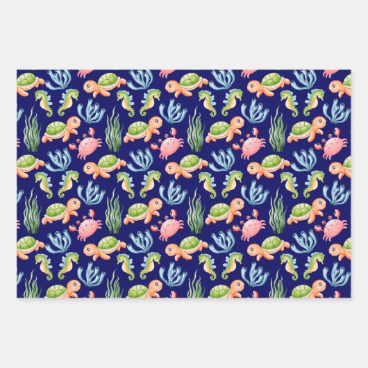 Kleurrijk Leuk Onderwater Zee Leven Kinder Inpakpapier Vel (Voorkant)