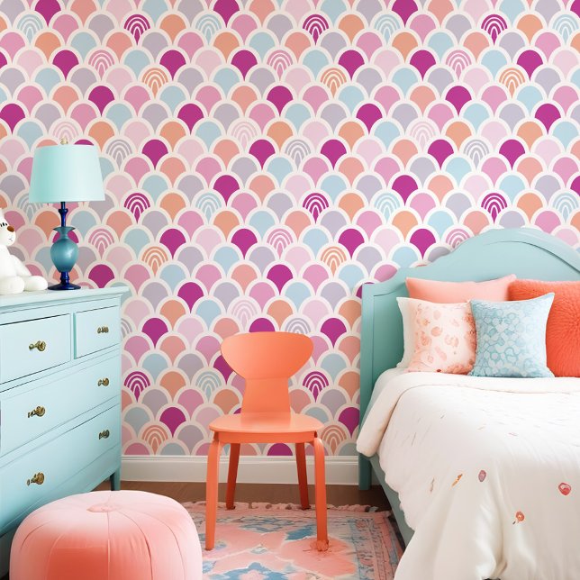 Kleurrijk Leuk Zeemeermin Vis Schaal Regenboog Pat Behang (Colorful Fun Mermaid Fish Scale Rainbow Pattern Wallpaper)