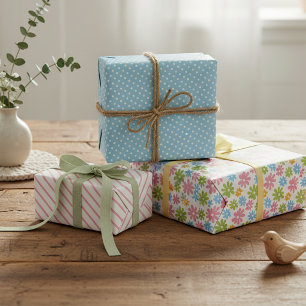 Kleurrijk Leuke Retro Lente Bloem Kunst Patroon Inpakpapier Vel