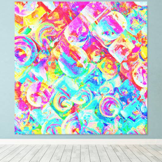 Kleurrijk levendig abstractiepatroon canvas afdruk (Insitu (Houten vloer))