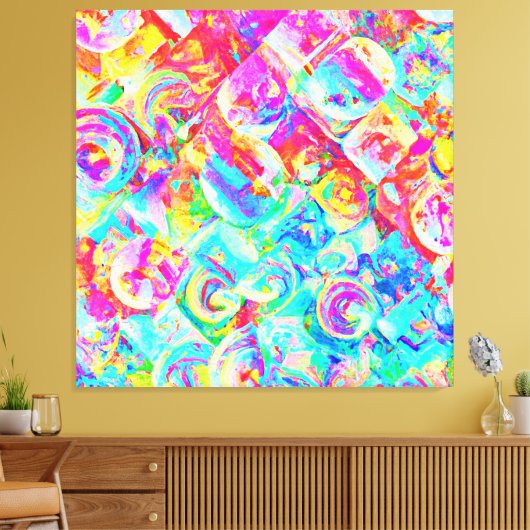 Kleurrijk levendig abstractiepatroon canvas afdruk (Insitu (Woonkamer))