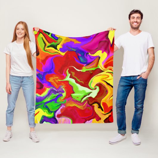Kleurrijk levendig abstractiepatroon fleece deken (In situ)