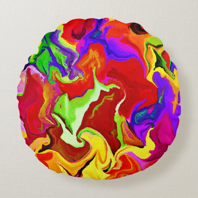 Kleurrijk levendig abstractiepatroon rond kussen (Voorkant)