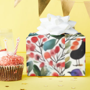 Kleurrijk levendig bloemen knuffel vogels Inpakpap Cadeaupapier