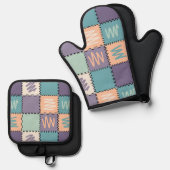 Kleurrijk Levendig Geruit Patroon Ovenwant & Pannenlap Set (Voorkant / Achterkant)