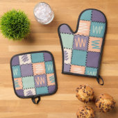 Kleurrijk Levendig Geruit Patroon Ovenwant & Pannenlap Set (Top down)