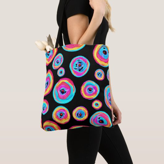 Kleurrijk levendig patroonontwerp tote bag (Dichtbij)