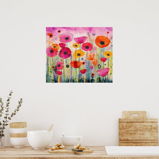Kleurrijk Levendig Poppy Bloemveld Bloemig Poster (Keuken)