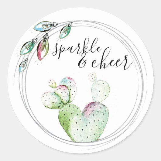 Kleurrijk licht en cactus-envelop ronde sticker (Voorkant)