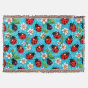 Kleurrijk Lieveheersbeestje Patroon met Bloemen Deken