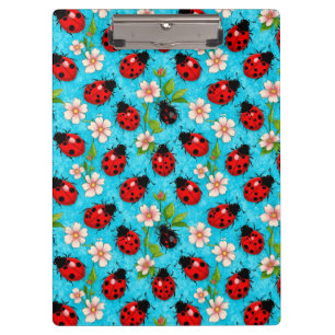 Kleurrijk Lieveheersbeestje Patroon met Bloemen Klembord
