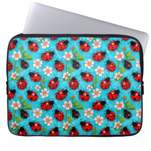Kleurrijk Lieveheersbeestje Patroon met Bloemen Laptop Sleeve