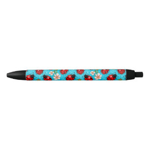 Kleurrijk Lieveheersbeestje Patroon met Bloemen Zwarte Inkt Pen