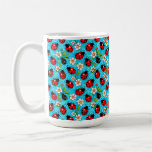 Kleurrijk lieveheersbeestjespatroon met bloemen koffiemok
