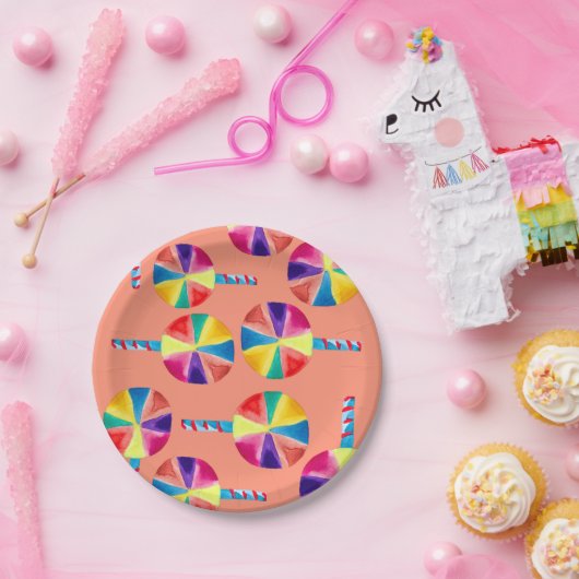 Kleurrijk lolly-patroon papieren bordje (Feest)