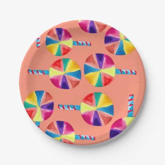 Kleurrijk lolly-patroon papieren bordje (Voorkant)