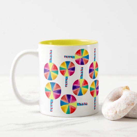 Kleurrijk lolly-patroon tweekleurige koffiemok (Met donut)