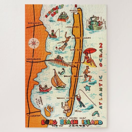 Kleurrijk Long Beach Island 20x30 kaart Legpuzzel (Verticaal)