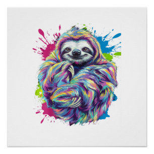 Kleurrijk luiaard Cute dier kunst Funny grafische  Perfect Poster
