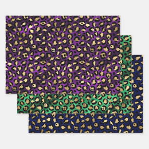 Kleurrijk luipaardprintontwerp met gouden accenten inpakpapier vel