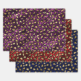Kleurrijk Luipaardprintontwerp met Gouden Accenten Inpakpapier Vel