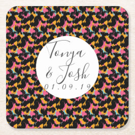 Kleurrijk Luipaardprintpatroon Moderne Bruiloft Kartonnen Onderzetters