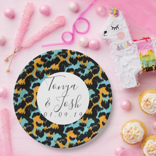 Kleurrijk Luipaardprintpatroon Moderne Bruiloft Papieren Bordje (Feest)